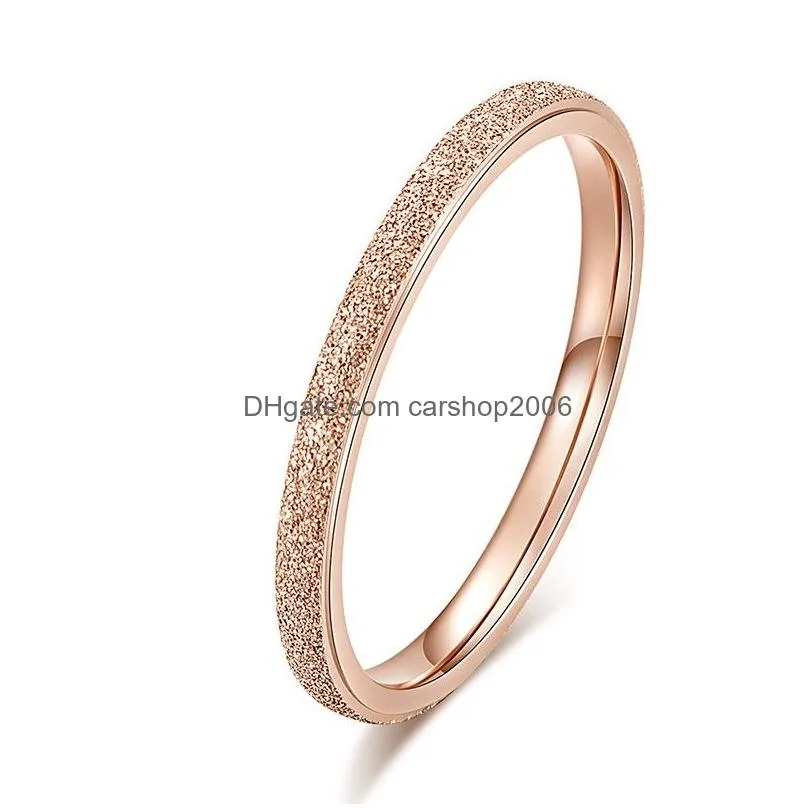 fashion simple scrub stainless steel ring high quality women 2 mm width rose gold color finger jewelry gift for girl