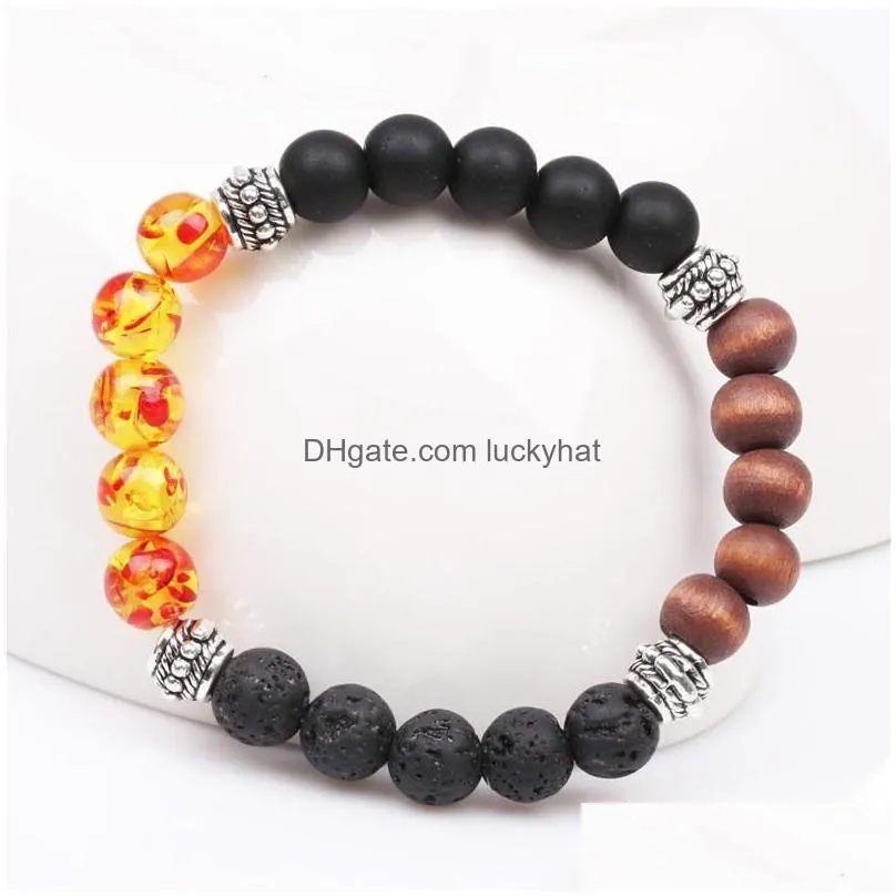 new chakras 8mm fire amber black lava stone bracelet diy aromatherapy  oil diffuser bracelet jewelry