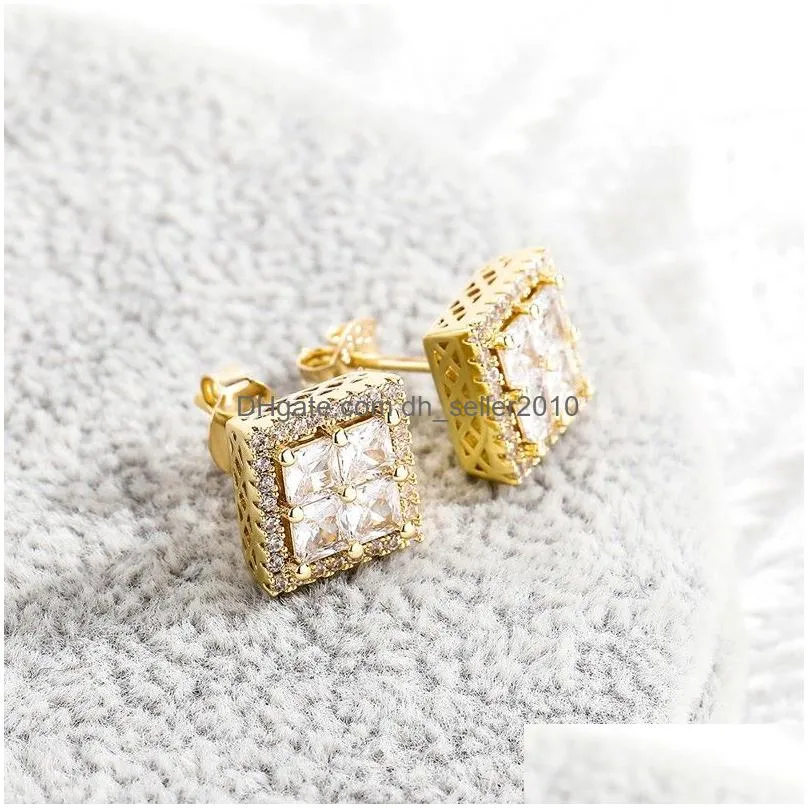 9mm baguette stud earrings iced out prong setting cubic zirconia earrings classic jewelry for birthday gift