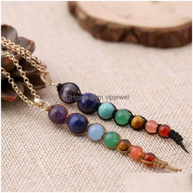 2 style yoga reiki 7 chakra gem stone beads pendant necklaces fashion jewelry woven necklace accessory