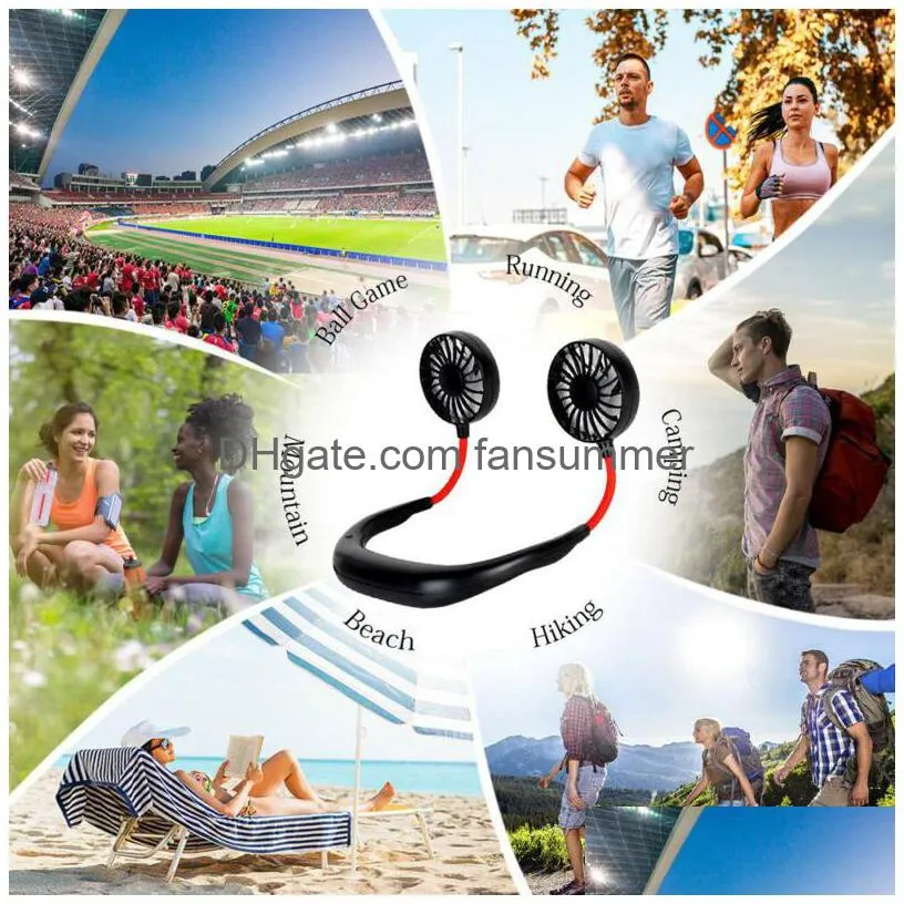 portable neck fan usb rechargeable personal hand mini wearable neckband sport fans dual cooling 360 degree adjustment head lazy hanging