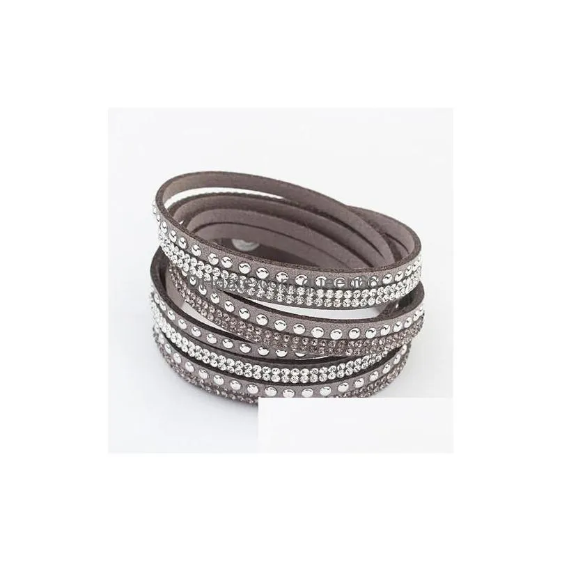 hot wholesale punk style hot drilling multilayer winding flannelette braided leather bracelet high quality delicate handmade jewelry