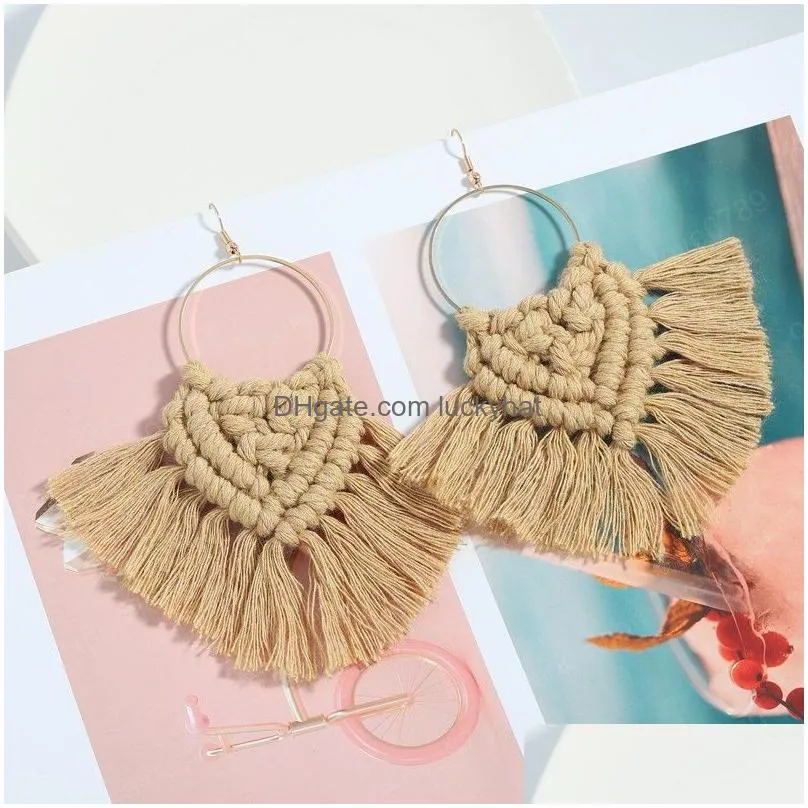 boho ethnic colorful tassel dangle earrings handmade cotton thread fringed knotted pendant earring for women jewelry