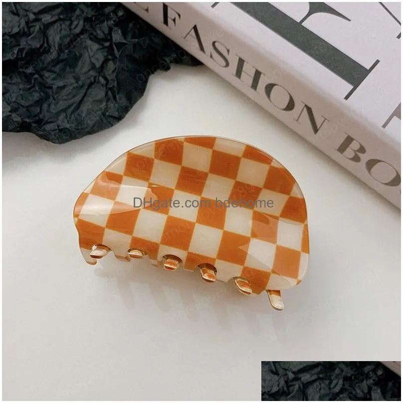 colorful checkerboard acetate hairpin clamps geometric semicircle bath hair claw clip for women hair accessories