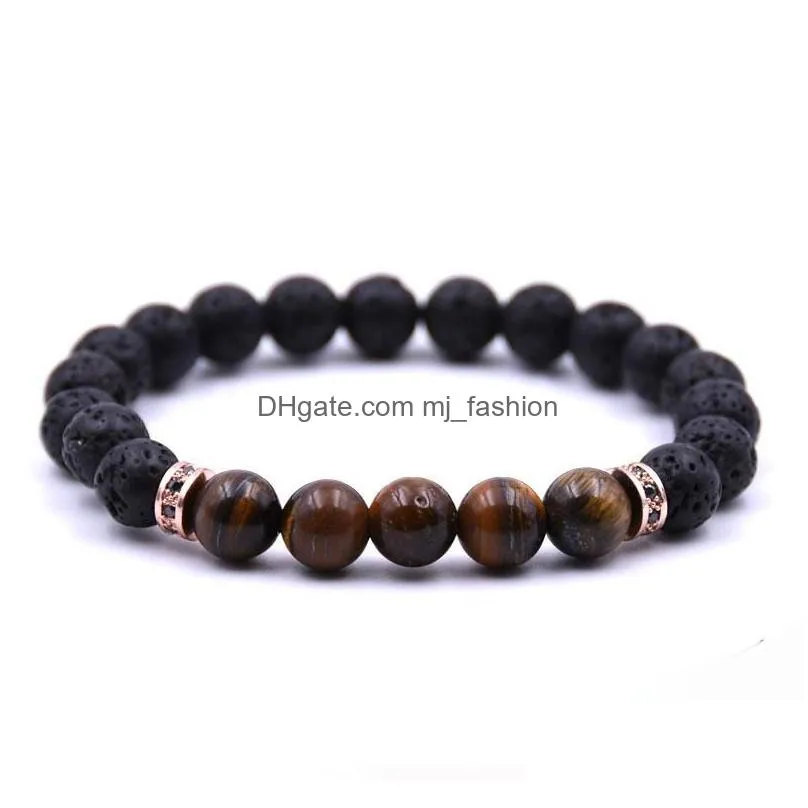 wholesale new natural black lava tiger eyes stone bracelets chakra healing balance beaded bracelet for men women yoga jewelry