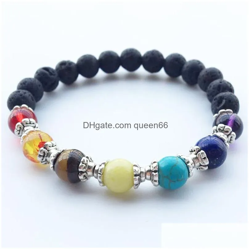 fashion chakra beads 8mm black lava stone bracelets diy aromatherapy  oil perfume diffuser bracelet yoga jewelry