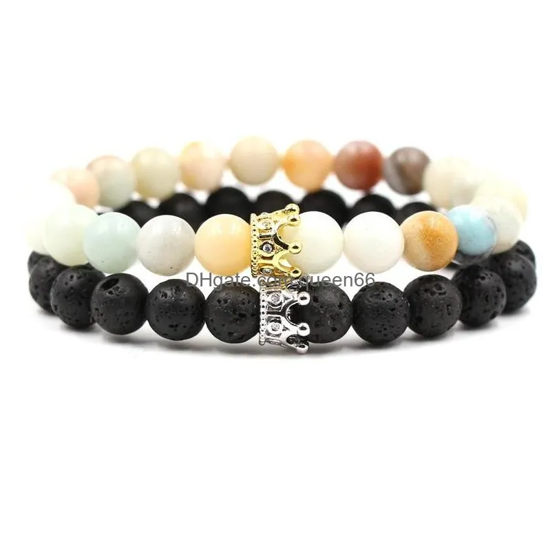 2020 new 17 colors 2pc/set 8mm lava stone bracelet couples crown luxury designer jewelry women bracelects tiger eye turquoise men