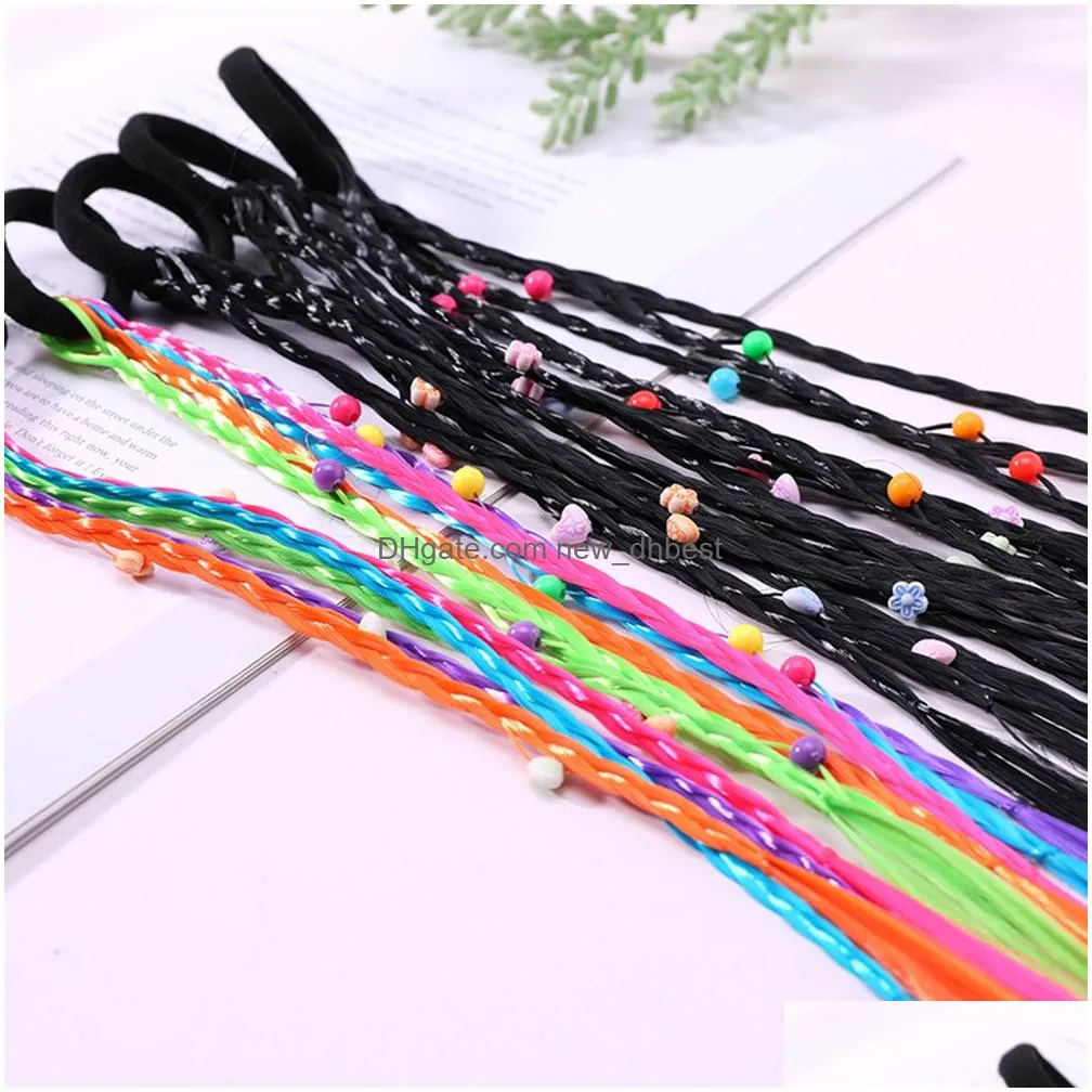 children wig braids multicolor mini clip kids elastics hair bands girl cute hair accessories korean style hair rope