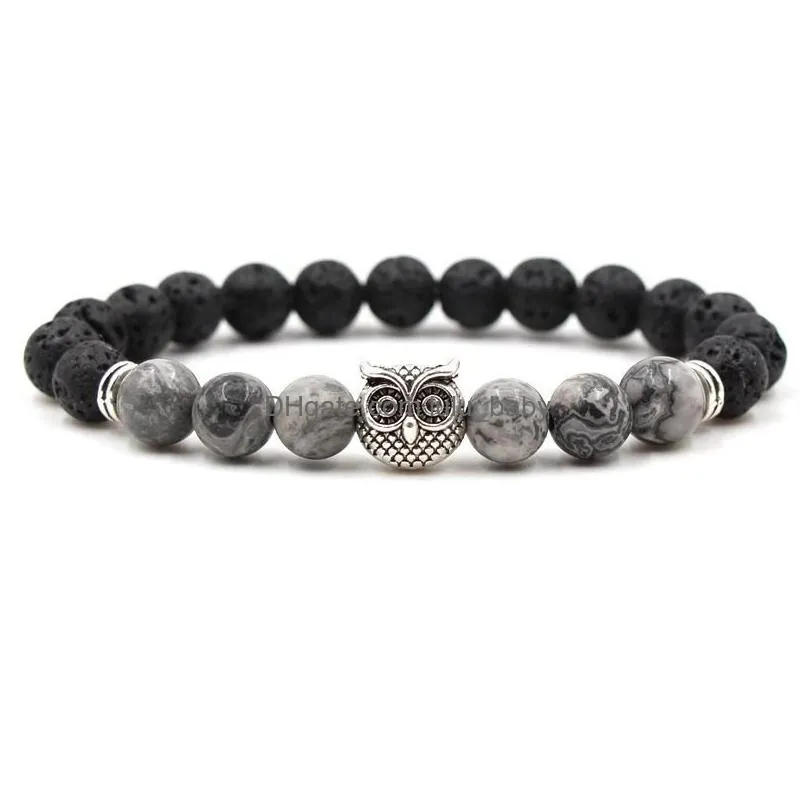 owl charms aromatherapy essential oil diffuser bracelet black lava stone bracelet stretch yoga tigers eye jewelry