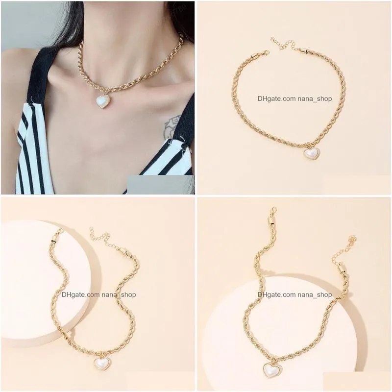 hip hop 2mm metal twist rope chain necklace for women opal love pendant neck fashion jewelry gift wholesale