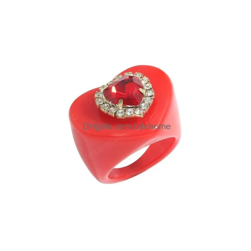 ins trendy colorful acrylic resin ring geometric square heart rhinestone ring women girls party jewelry
