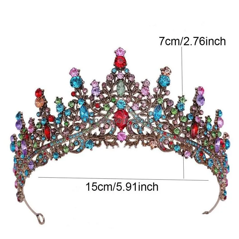 vintage princess colorful crystal rhinestone stone crown wedding tiaras for women costume bridal hair accessories