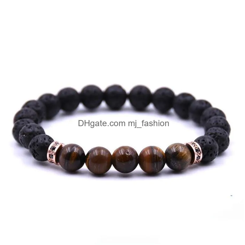 wholesale new natural black lava tiger eyes stone bracelets chakra healing balance beaded bracelet for men women yoga jewelry