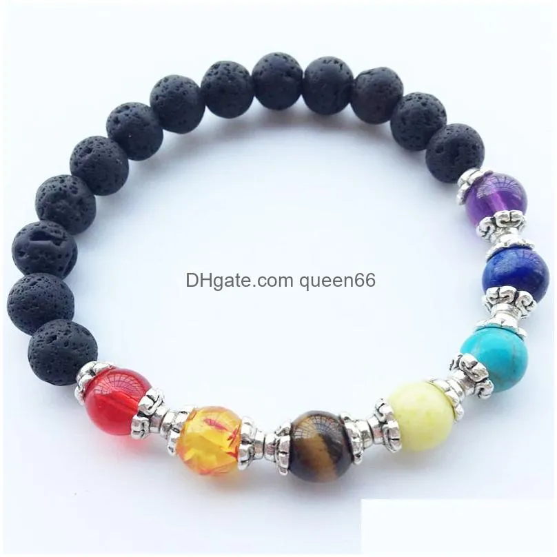 fashion chakra beads 8mm black lava stone bracelets diy aromatherapy essential oil perfume diffuser bracelet yoga jewelry
