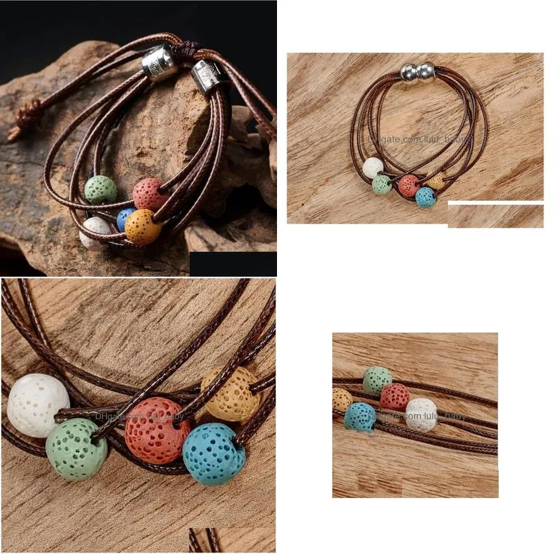 multilayers colorized lava stone beads bracelet perfume essential oil diffuser charms adjustable bracelet accessories jewelry women