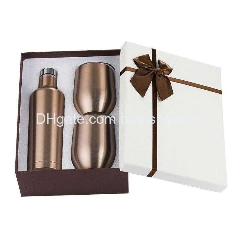 3pcs/set gift set stainless steel mugs double wall insulated with one 500ml bottle two 12oz wine tumbler