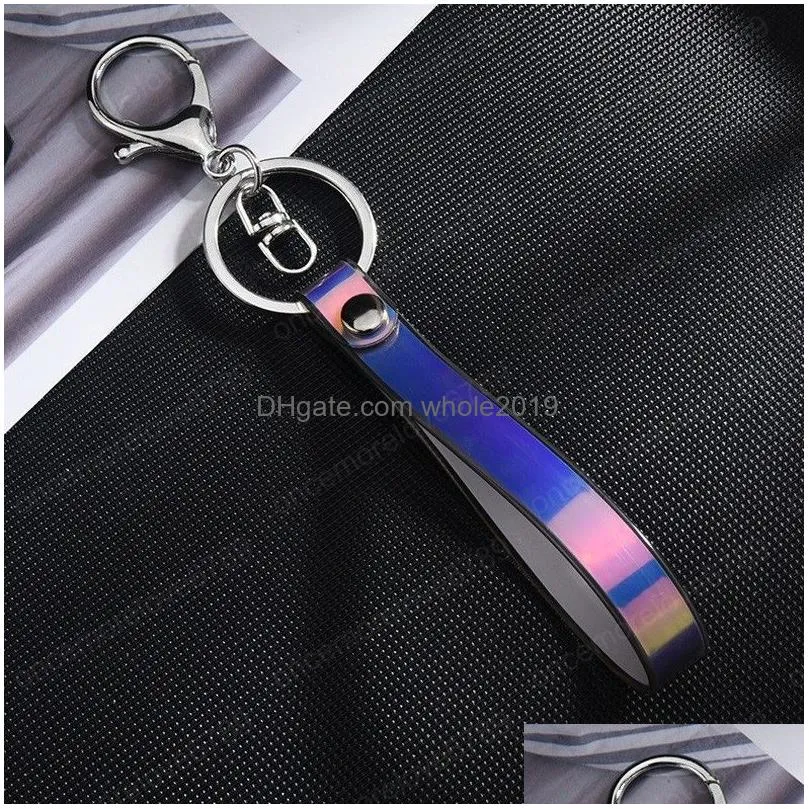 creative colorful laser soft rubber key ring pvc keychain lanyard key chain cute women girl phone bag pendant