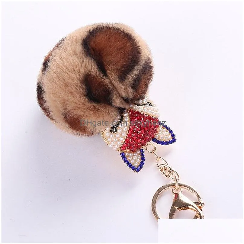 mini fox fur ball keychain handmade fluffy fur cute pompom ball key rings inlaid rhinestone lady bag accessories car pendant xmas