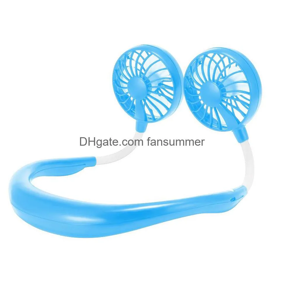 mini cool fan portable usb rechargeable fan gadgets neckband lazy neck hanging dual cooling for daily life with retail box