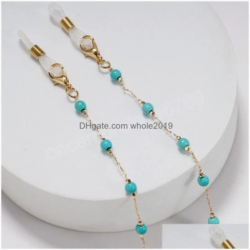 fashion eyeglasses chain blue stone beaded trendy women outside casual sunglasses accessory necklace gift hanging rope