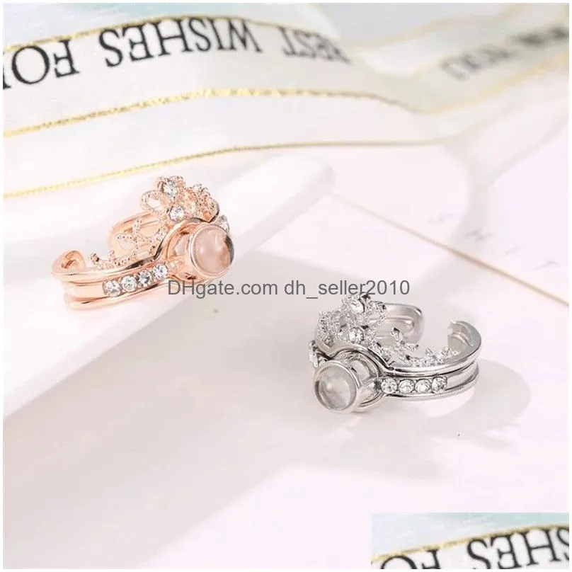 2pcs crown rings 100 languages i love you projection ring gold color couple rings engagement wedding jewelry