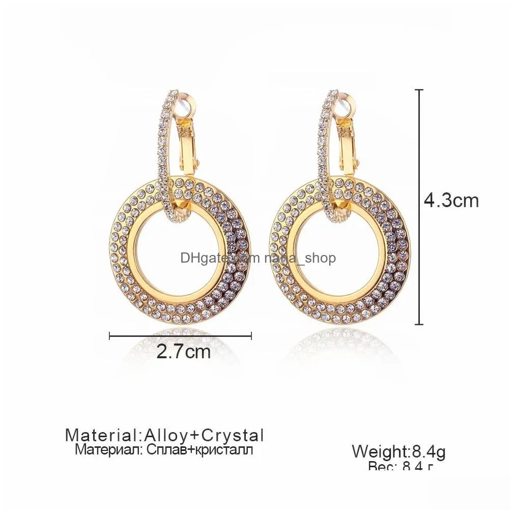 new design korean jewelry luxury elegant crystal earrings round geometric gold color earrings wedding party earrings for women