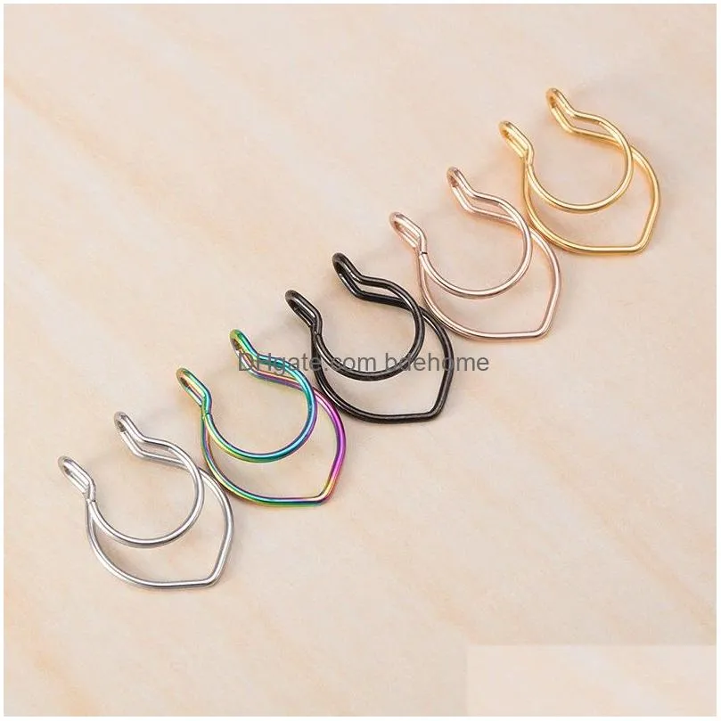 fake septum piercing stainless steel nose ring non piercing clip on nose rings hoop faux lip stud for women body jewelry