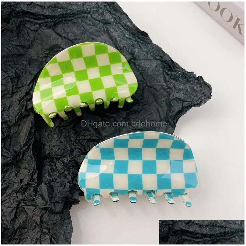 colorful checkerboard acetate hairpin clamps geometric semicircle bath hair claw clip for women hair accessories