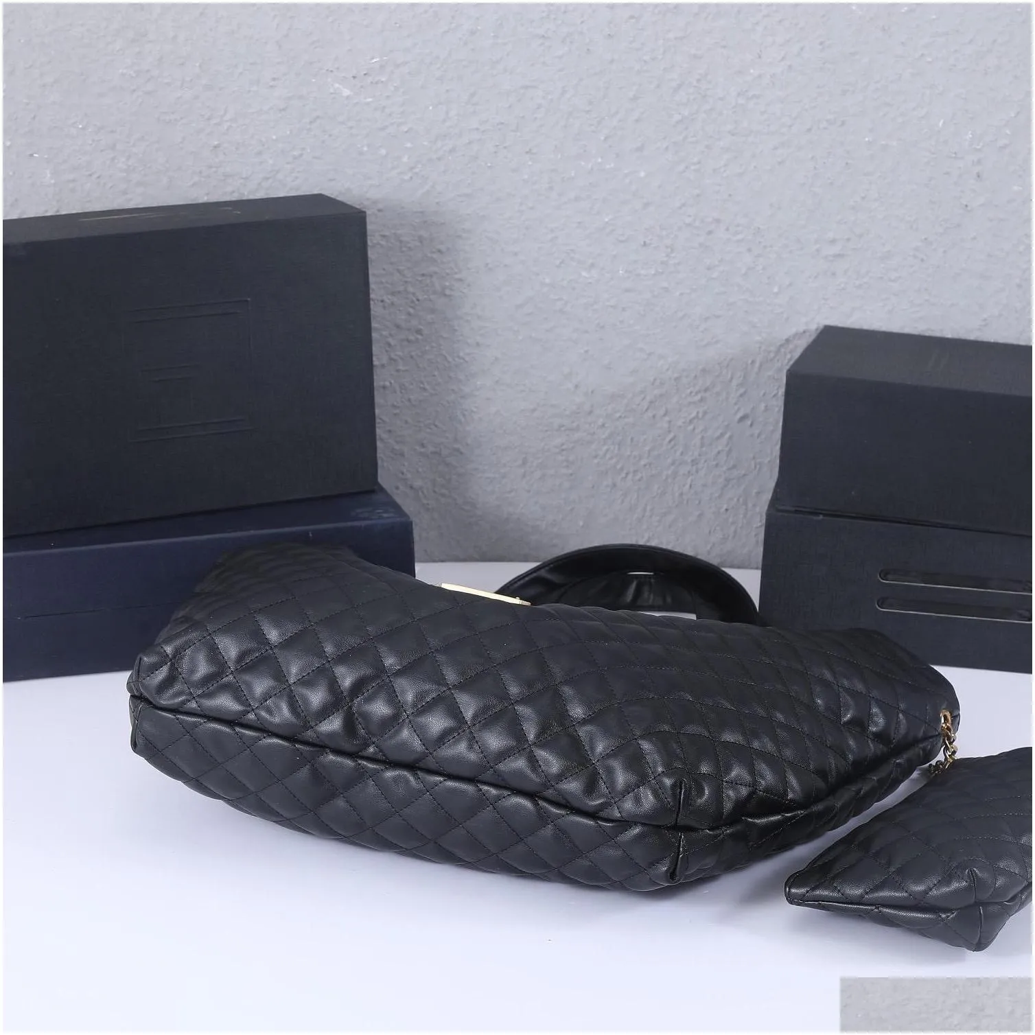 icare large women leather tote black beige plaid lady handbag thread diamond lattice shopping bags