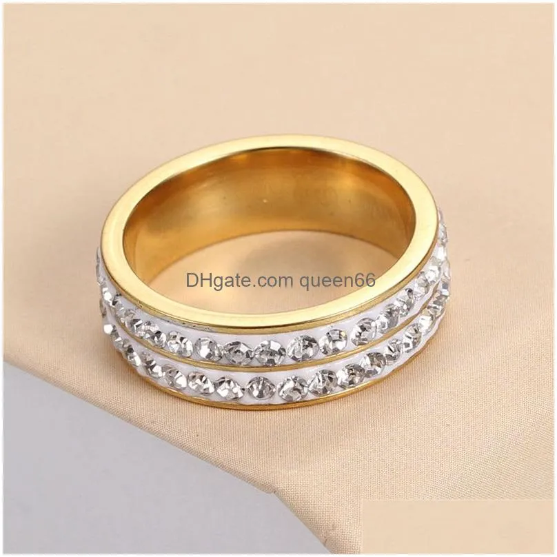 hot wholesale jewelry gold color double row crystal rings high quality fashion/classic jewelry for women anillos mujer