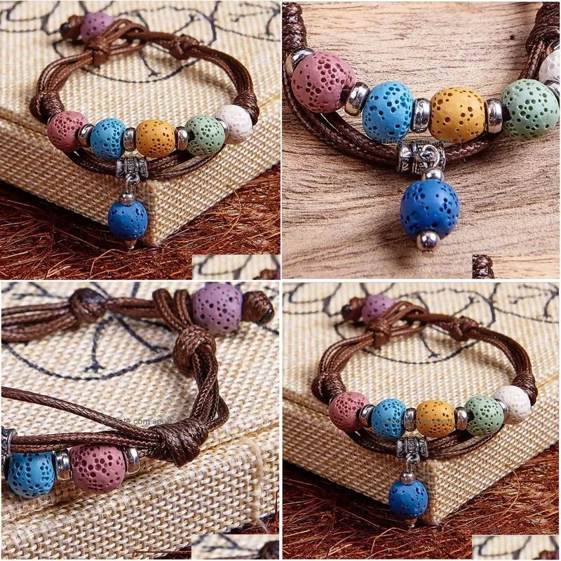 fashion colorized lava stone beads bracelet perfume essential oil diffuser bracelet multilayers charms accessories jewelry women