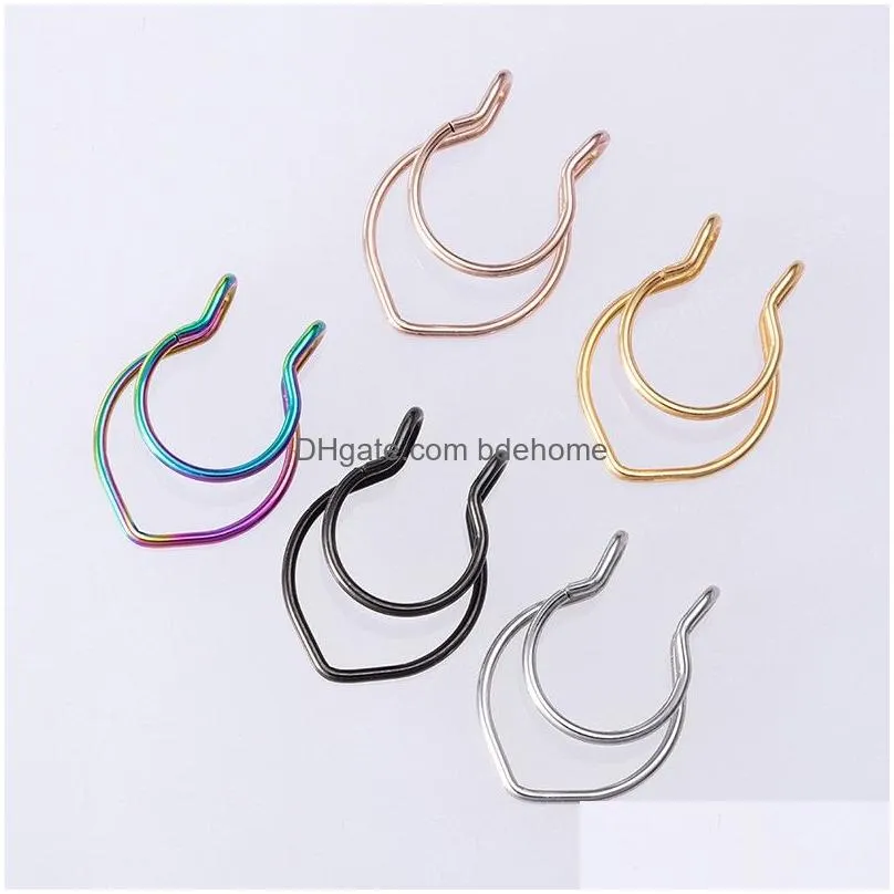 fake septum piercing stainless steel nose ring non piercing clip on nose rings hoop faux lip stud for women body jewelry