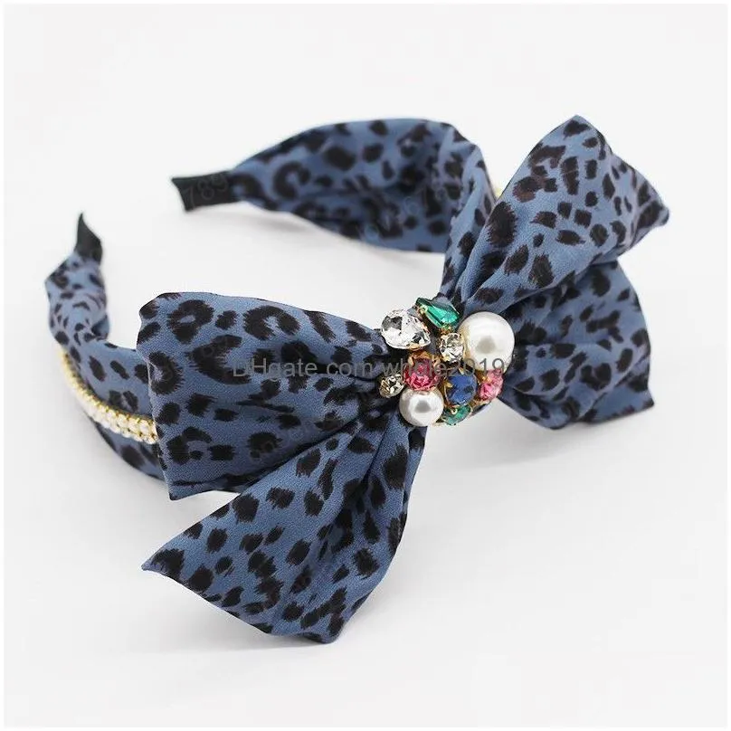 leopard bow rhinestone knot hairband headband adult hair accessories