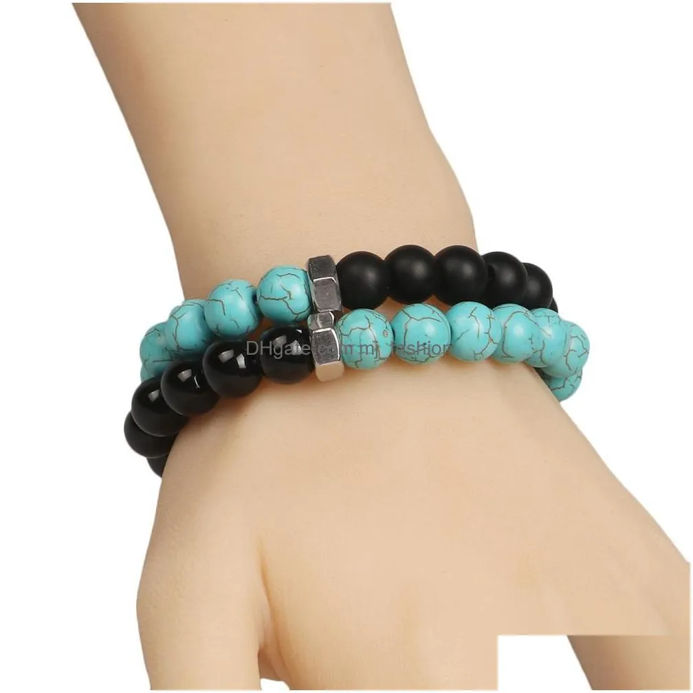 fashion natural stone bracelets 10mm matte onyx turquoises stone beads screw cap chakra bracelet for men women jewelry