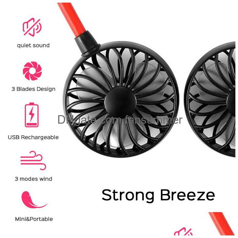 portable fan hand personal mini usb gadgets rechargeable 360 degree adjustment head hanging neck fans for travel outdoor220