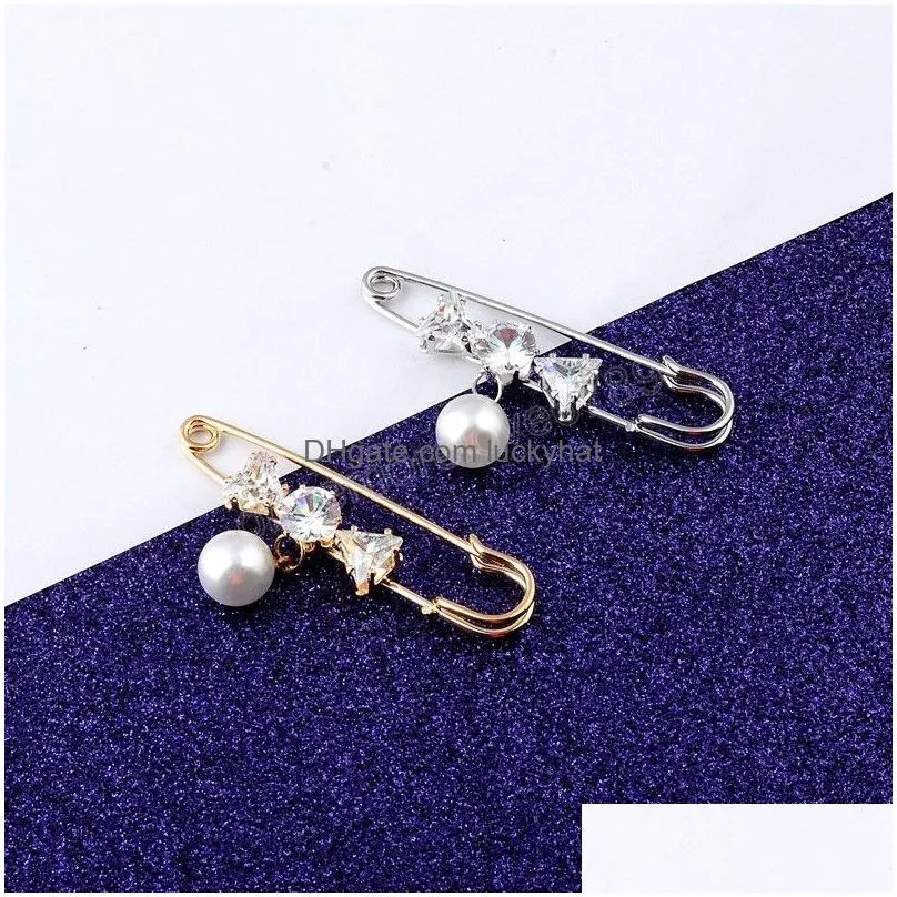 retro pearl brooches for womens clothing cardigan sweater blouse shawl clips shirt collar rhinestone badge buckle accessories