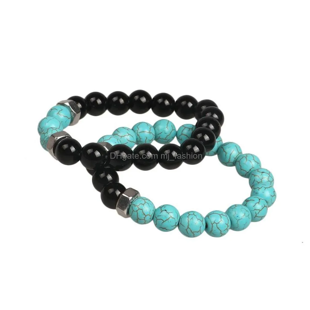 fashion natural stone bracelets 10mm matte onyx turquoises stone beads screw cap chakra bracelet for men women jewelry