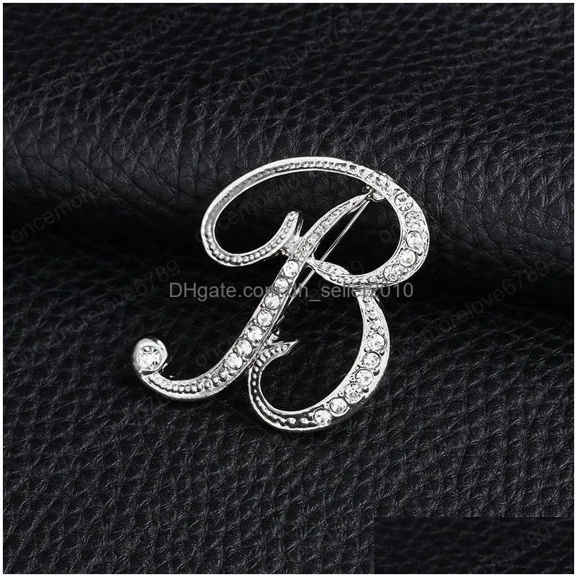 rhinestone crystal brooches gold/silvercolor 26 english letters lapel pin shirt dress badge fashion jewelry women accessory