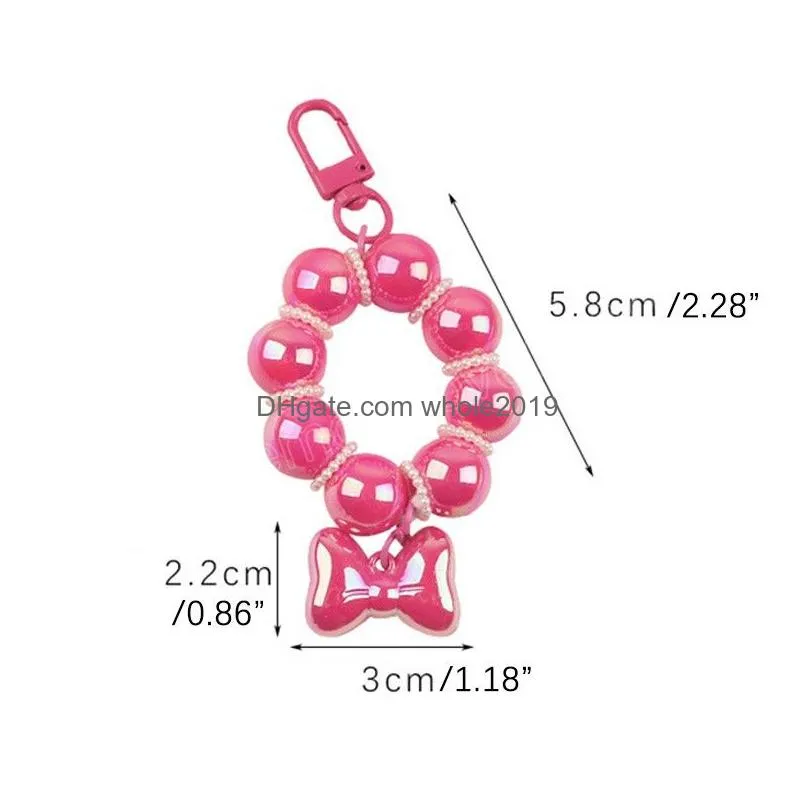 beautiful bow beaded car key chain creative candy color acrylic beads bag accessories charm mobile phone pendant key ring