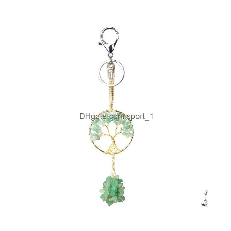 natural stone keychain tree of life pendant wire wrapped chip beads lobster clasp key holder car accessories jewelry