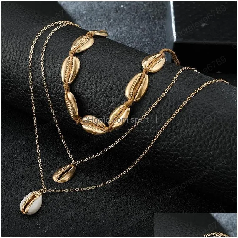  fashion gold shell necklace short pendant necklace chain women beach necklace jewelry girlfriend gift