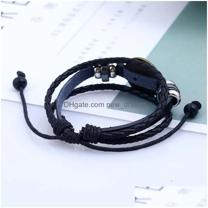 2020 new classic twelve constellation charm horoscope bracelets leather bracelet punk jewelry 12 styles rope braided