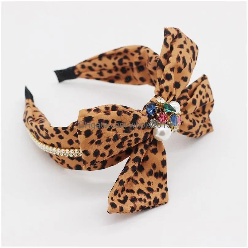 leopard bow rhinestone knot hairband headband adult hair accessories