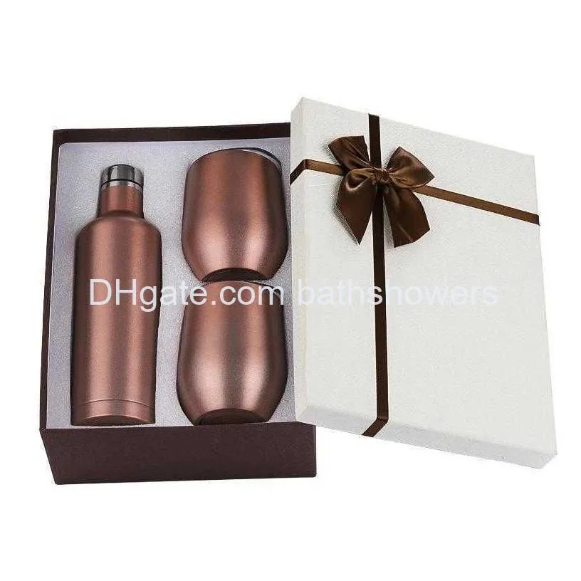 3pcs/set gift set stainless steel mugs double wall insulated with one 500ml bottle two 12oz wine tumbler