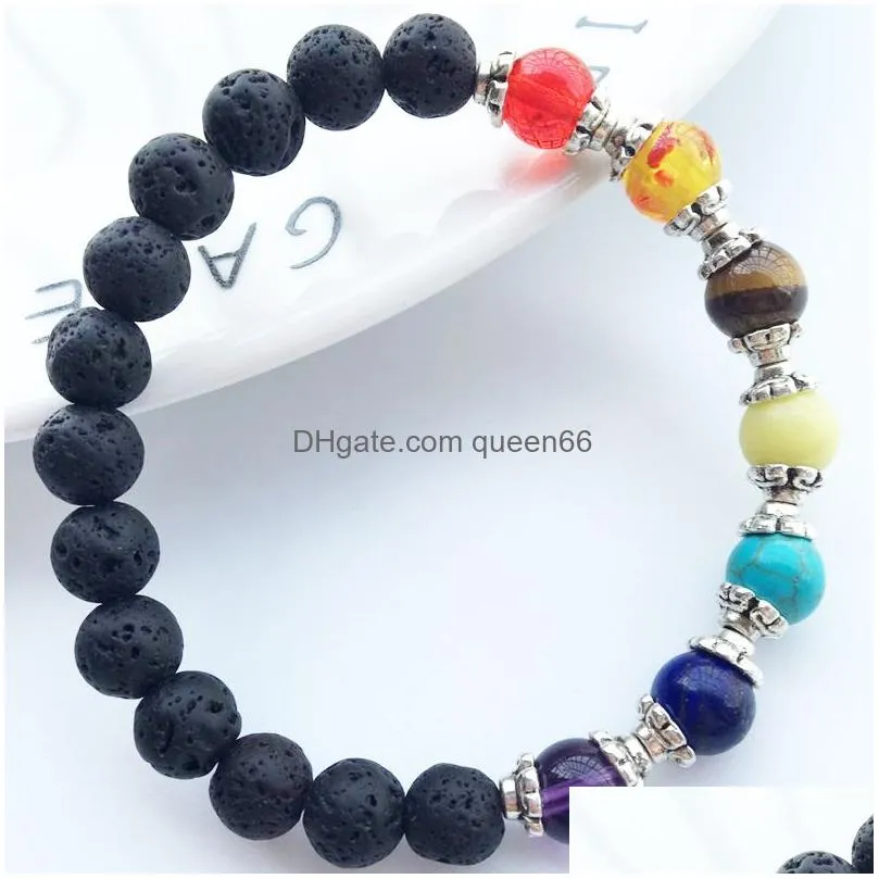 fashion chakra beads 8mm black lava stone bracelets diy aromatherapy  oil perfume diffuser bracelet yoga jewelry