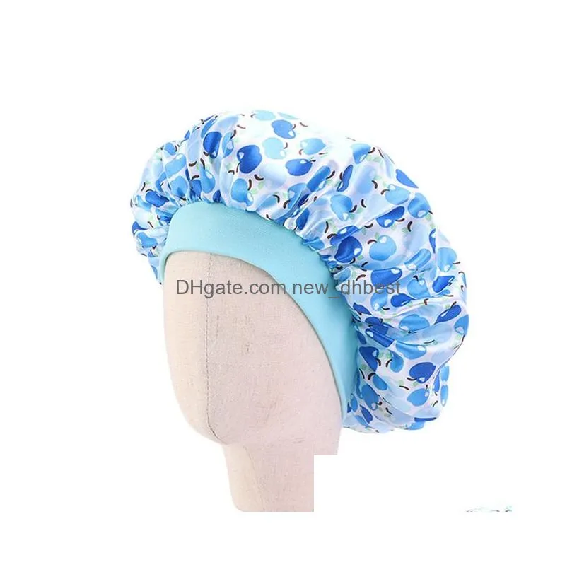 cute children pattern bonnet night sleep cap kids satin widebrimmed elastic turban chemo hat girl boy hair care accessories