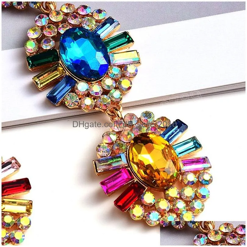 statement long metal crystal dangle drop earrings fashion glass jewelry accessories for women