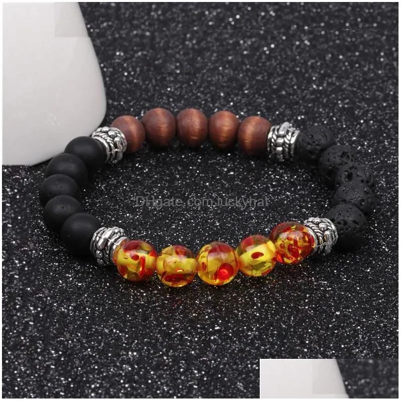 new chakras 8mm fire amber black lava stone bracelet diy aromatherapy  oil diffuser bracelet jewelry
