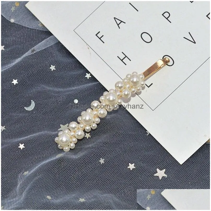  korean women pearl hair clip snap barrette stick hairpin hair styling tool headband hair accessories for women girls