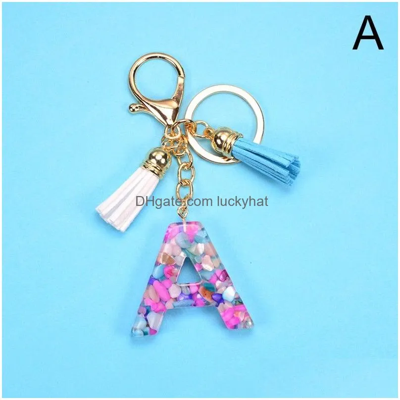 fashion tassel english alphabet keychain for women jewelry az letters simple name diy resin glitter keyring luxury couple gift